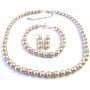 Bridal Champagne Pearls Jewelry Simulated Diamond Spacer Necklace Sets