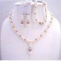 Bridal Ivory Champagne Pearls Jewelry Silver Rondells Sets