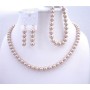 Handcrafted Champagne Pearls Necklace Earrings Bracelet Sets
