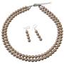 Champagne Pearls Double Stranded Necklace Bridal Jewelry Set