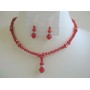 Deep Red Coral Crystals Necklace Set w/ Silver Rondells