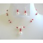 Coral Color Crystals w/ White Pearls Bridesmaid Jewelry Set