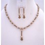 Bronze Pearls Smoked Topaz Crystal Drop Down Wedding Jewelry