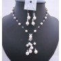 Wedding White Pearls Clear Crystals Necklace Jewelry Set