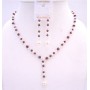 Bridal Dark Siam Red Crystals Drop Down Necklace White Pearl