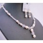 Necklace Set Off White Pearls Clear Crystals Silver Rondells