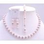 Pink Pearls Back Drop Down Necklace Bridal Jewelry Set Silver Rondells