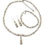 Champagne Ivory Pearls Simulated Diamond Spacer Drop Down Necklace Set