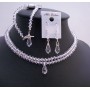 Bridal Clear Crystals Teardrop Double Stranded Jewelry Necklace Set