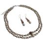 Champagne Pearls Double Stranded Necklace Set w/ Smoked Topaz Crystals