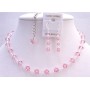 Back Drop Heart Bridal Necklace Set Pale Pink Clear Crystals