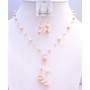 Prom Peach Pearls Crystals Tassel Drop Down Jewelry Set