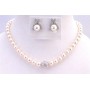 Customize Ivory Pearls Bridal Jewelry Set 8mm Pearls w/ Stud Earrings