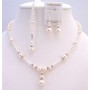Back Dropdown Necklace Set White & Ivory Pearls Wedding Jewelry Set