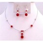 Bridesmaid Lite Siam Red Crystals White Pearls Necklace Set