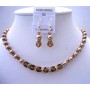 Smoked Topaz Crystals Champagne Pearl Bridesmaid Jewelry Set