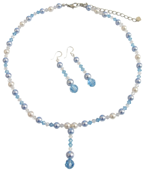 White Pearls Aquamarine Pearls Aquamarine Crystals AB Crystals Genuine Swarovski Crystals Necklace Set Wedding Jewelry Set